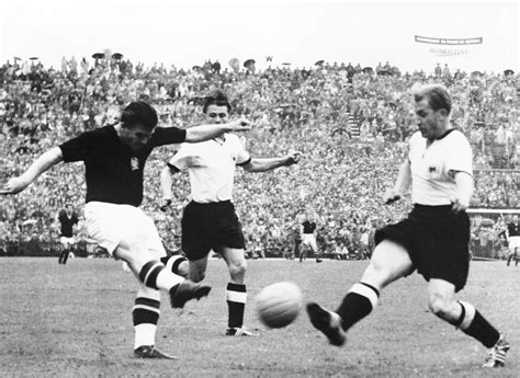 The World Cup Years Hungary Captain Ferenc Puskas Shoots Against West Germany 1954 World Cup