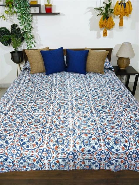 Turkish Floral Blue White Kantha Bedcover Multipurpose Bed Etsy