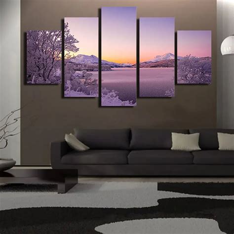 Modern Wall Art Pictures Frame Living Room 5 Piecepcs Snow Mountain