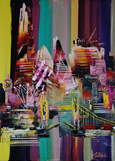 London City Skyline Abstract Painting 0711 Painting By Eraclis Aristidou