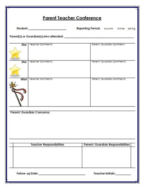 Printable Parent Teacher Conference Forms