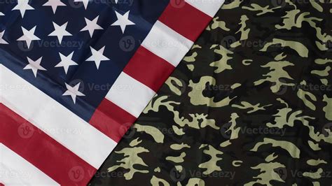 American Flag And Military Camouflage Pattern Top View Angle 4948634