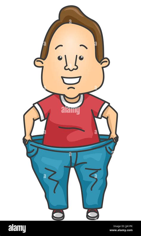 Fitness Illustration Of A Satisfied Man In Loose Jeans Proudly Showing