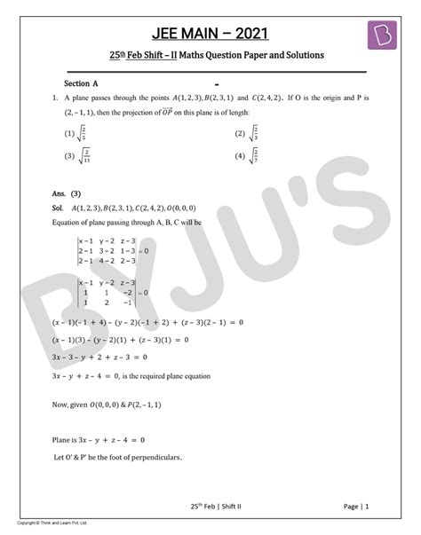 Jee key 2021 question papers for february and march can be downloaded by candidates preparing for the exam in april/may 2021. JEE Main 2021 February 25 Shift 2 Maths Question Paper ...