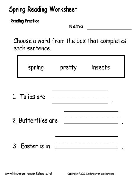 Spring Reading Worksheet Free Kindergarten Holiday Worksheet For Kids