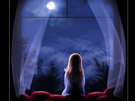 Little Girl Looking Outside On Full Moon Night Image Abyss