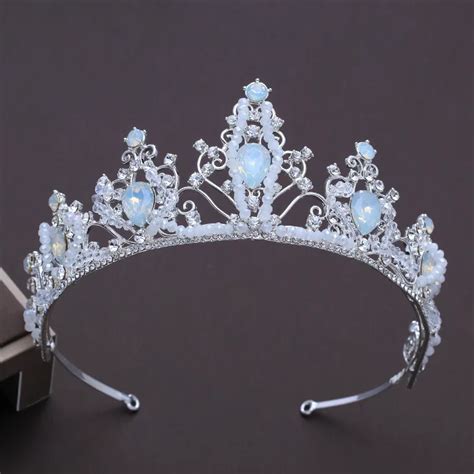 fashion handmade tiara crown light blue crystal princess headband wedding bridal hair jewelry