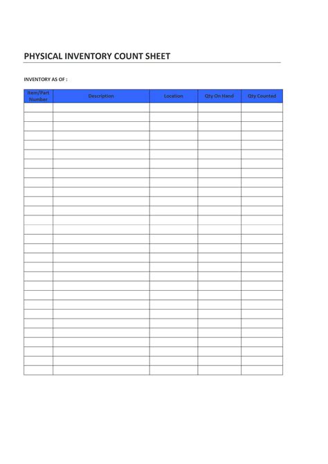 Free physical inventory count sheet template. Physical Inventory Count Sheet