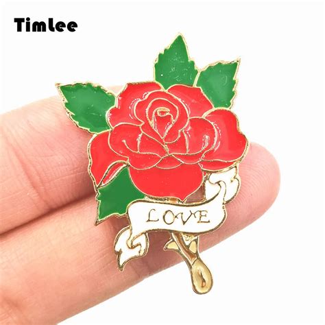 Timlee X223 Cartoon Red Rose Love Design Metal Brooch Pins T Wholesalebrooch Designer