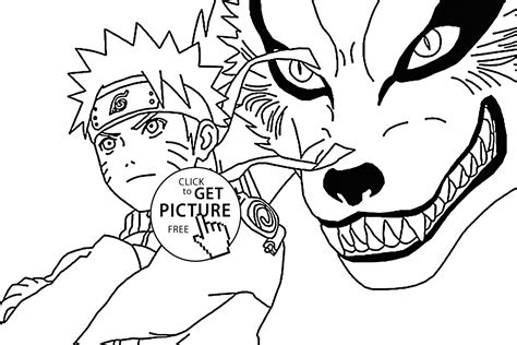 Naruto And The Nine Tailed Fox Kurama Coloring Page For Kids Manga