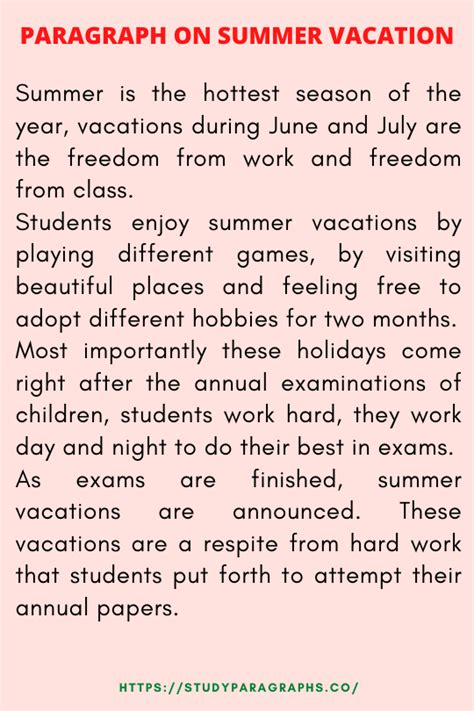 Write A Descriptive Paragraph On Summer Vacation For Students