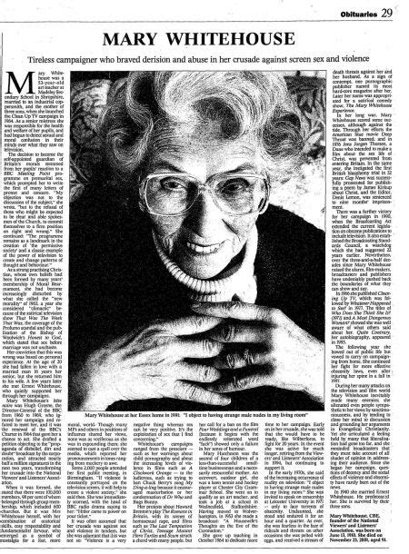 Mary Whitehouse Obituary The Doctor Who Cuttings Archive