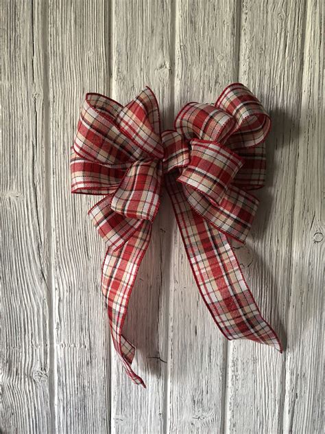 Red Plaid Bow Plaid Bow Wreath Bow Bow Tree Topper Etsy Wreath Bow