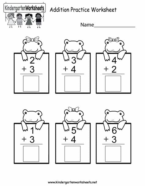 Free Printable Practice Adding Math Worksheet for Kindergarten
