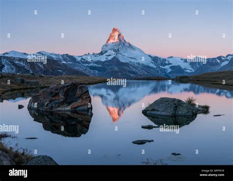 Sunset At Matterhorn With Reflection In Stellilake In The Late