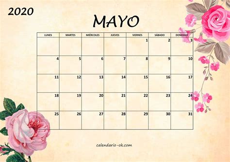Plantilla Mayo 2020 Bonito Con Flores Calendarios Bonitos Calendario