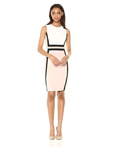 Calvin Klein Womens Sleeveless Colorblock Sheath Dress Casual