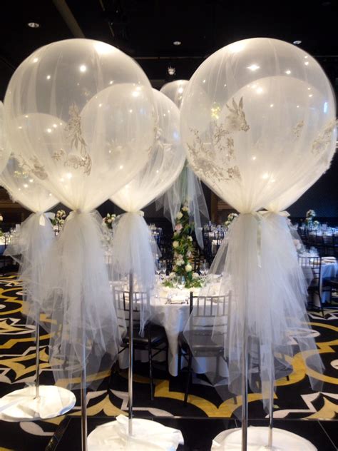 Diamond Clear 3ft Balloons Wrapped In Custom Made Tulle Wedding Ballons