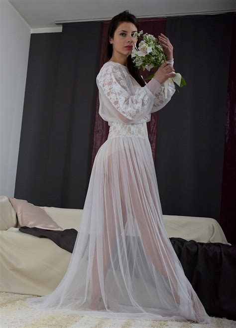 Honeymoon Gownsheer Long Night Gown Transparent Nightdress Etsy