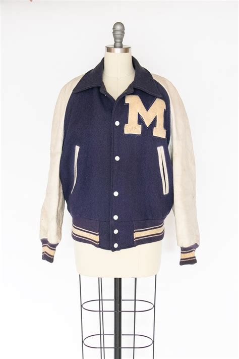 1950s Letterman Jacket Wool Leather Varsity Coat M Gem