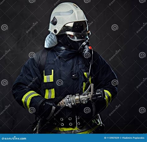 Firefighter Dressed In Uniform And An Oxygen Mask Stock Image Image