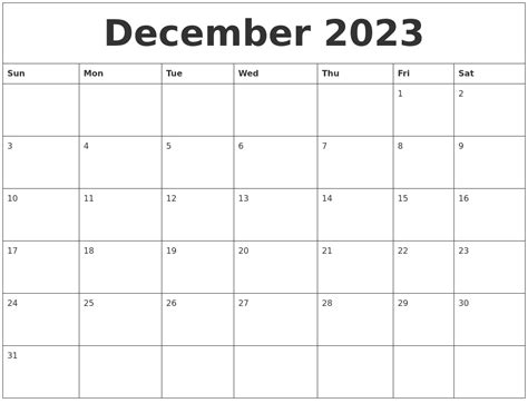 December 2023 Print Out Calendar