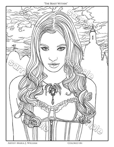 Beautiful Vampire Gothic Fantasy Portrait Coloring Page By