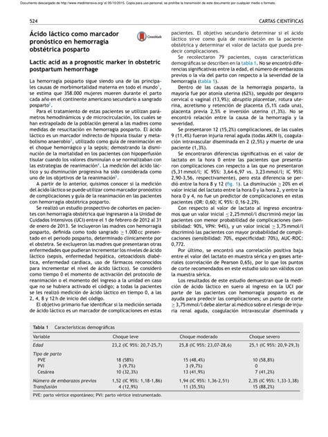 PDF Lactic Acid As A Prognostic Marker In Obstetric Postpartum Hemorrhage