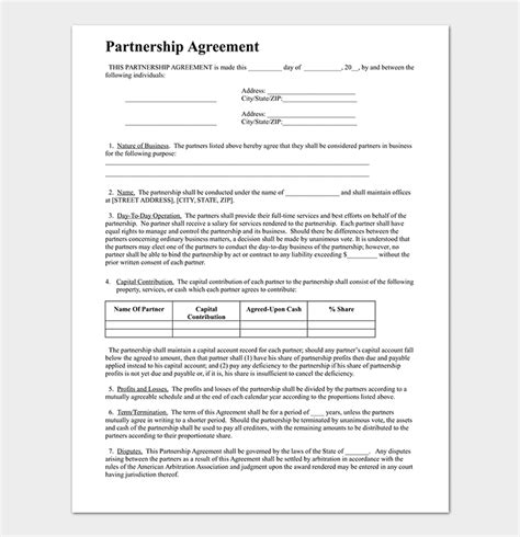 Partnership Agreement Template 12 Agreements For Word Doc Pdf