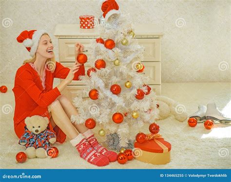 Funny Girl In Santa Clause Costume Give A Wink Sensual Girl For Christmas Stock Image Image