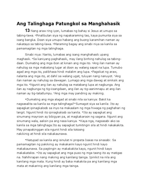 Ang Talinghaga Patungkol Sa Manghahasik Pdf