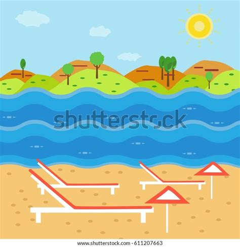 Vector Illustration Summer Beach Flat Design Stock Vector Royalty Free