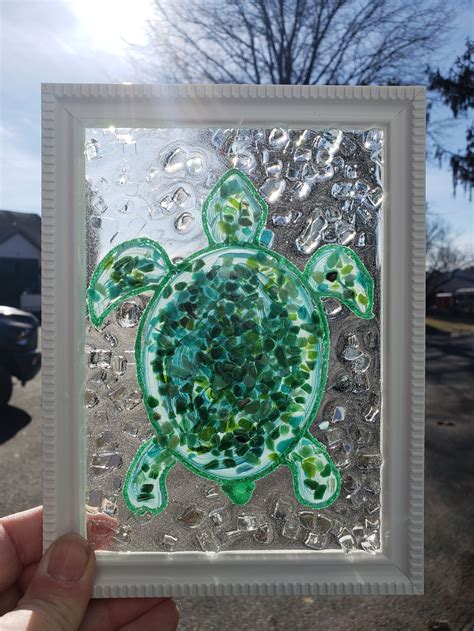 Turtle Crushed Glass And Paint Covered With Resin Sun Catcher Etsy