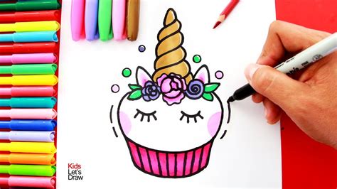 Aprende A Dibujar Un Cupcake Unicornio De Cuerno Dorado Metálico