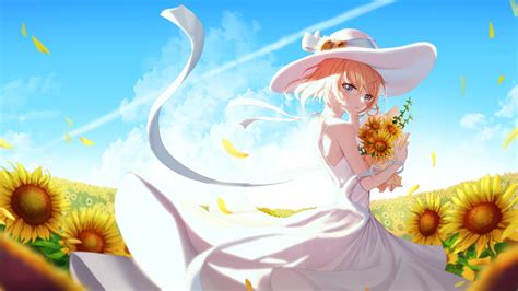 Anime Girl Wallpaper 4k Sunflowers Sunny Day 5k