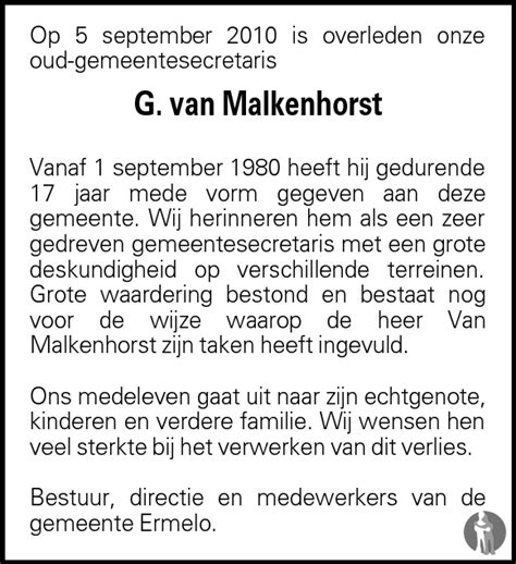 Gerard Van Malkenhorst 05 09 2010 Overlijdensbericht En Condoleances