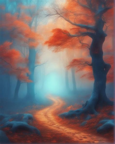 Premium Ai Image Beautiful Mystical Forest In Blue Fog In Autumn