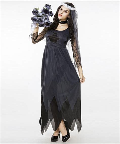 M Xxl New Black Ghost Bride Dress Women Zombie Corpse Bride Halloween Costume Fancy Party Dress