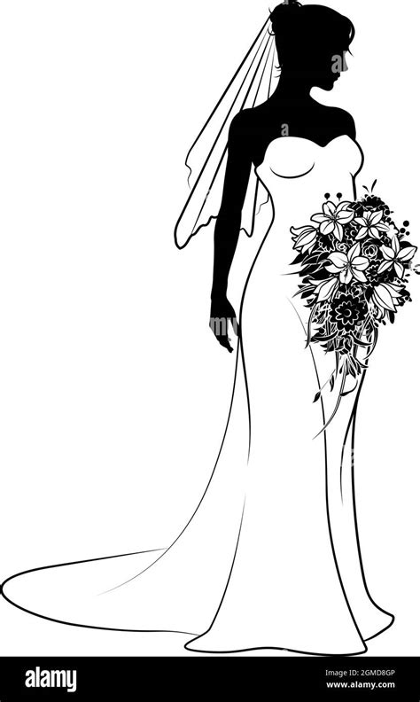 Bride Bridal Wedding Dress Silhouette Woman Design Stock Vector Image