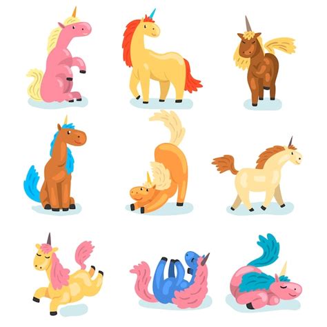 Premium Vector Collection Of Adorable Unicorns In Different Actions