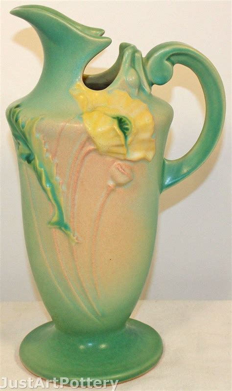 Roseville Pottery Poppy Green Ewer 876-10 from Just Art Pottery
