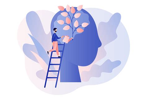 Personal Growth Tiny Man Watering That Growing Plant From The Brain As