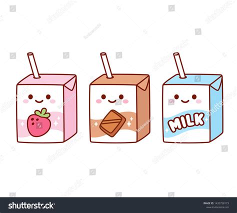 Cute Cartoon Milk Box Characters Strawberry Chocolate And Regular