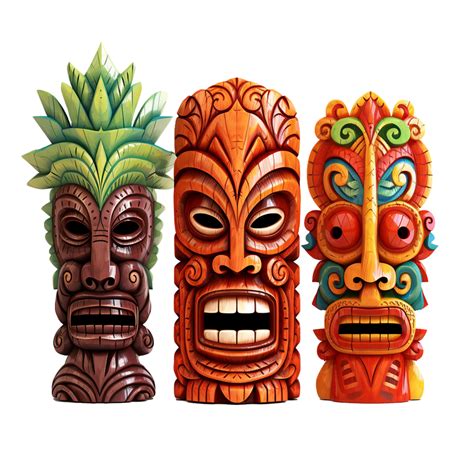 Ai Généré Tiki Masques Hawaïen Tribal Totem Png Isolé Sur Transparent