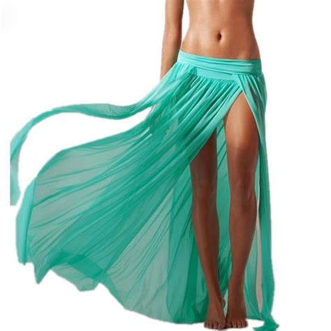 New Elastic Gauze Women Beach Dress Summer Split Sarong Skirt For