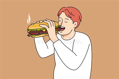 Hungry Man Eating Burger Stock Illustration Illustration Of Young