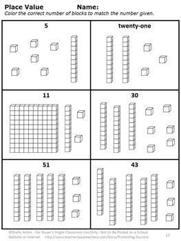 place  worksheets st grade math tens    mab blocks