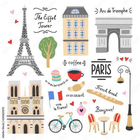 Vettoriale Stock Paris Vector Set On White Background French Symbols