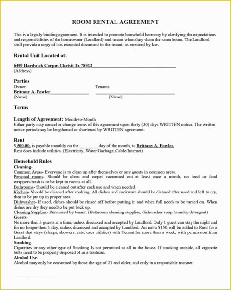 Free Room Rental Agreement Template Of Blank Rental Agreements To