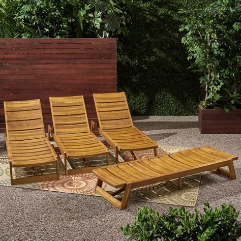 Noble House Maki Outdoor Acacia Wood Chaise Lounge In Teak Set Of 4